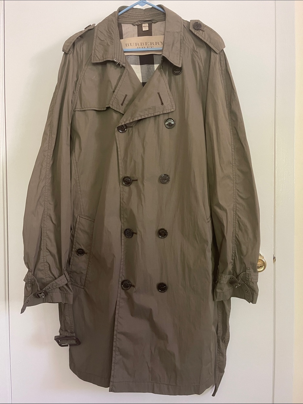 Burberry Olive Green Double-Breasted Trench Coat